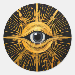 Zwart en Goud Occult Grijs Evil Eye Starburst Ronde Sticker