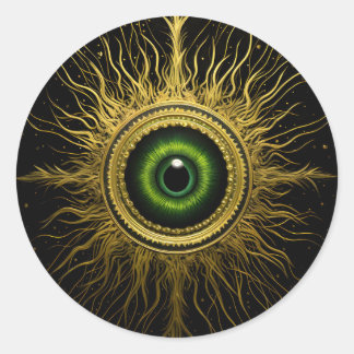 Zwart en Goud Occult Groen Evil Eye Starburst Ronde Sticker