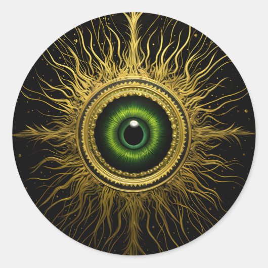 Zwart en Goud Occult Groen Evil Eye Starburst Ronde Sticker (Voorkant)