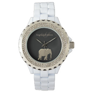 Zwart en Goud Olifant Elegant Luxe Monogram Horloge