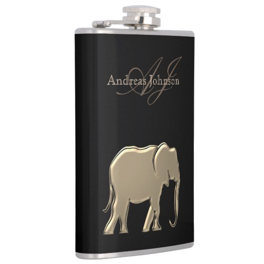 Zwart en goud olifant glam Elegant Monogramed Heupfles (Rechts)