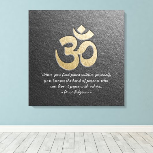 Zwart en goud OM-symbool YOGA-Meditatie-instructie Canvas Afdruk (Insitu (Houten vloer))