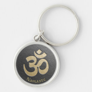 Zwart en goud OM-symbool YOGA-Meditatie-instructie Sleutelhanger