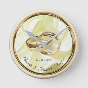 Zwart en goud op Champagne Silk Wedding Gift Clock Ronde Klok