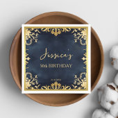 Zwart en goud ornamentale verjaardagsfeest sjabloo servet