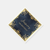 Zwart en goud ornamentale verjaardagsfeest sjabloo servet (Hoek)