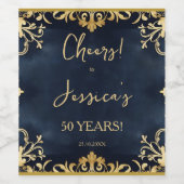 Zwart en goud ornamentale verjaardagsfeest sjabloo wijn etiket (Enkel label)