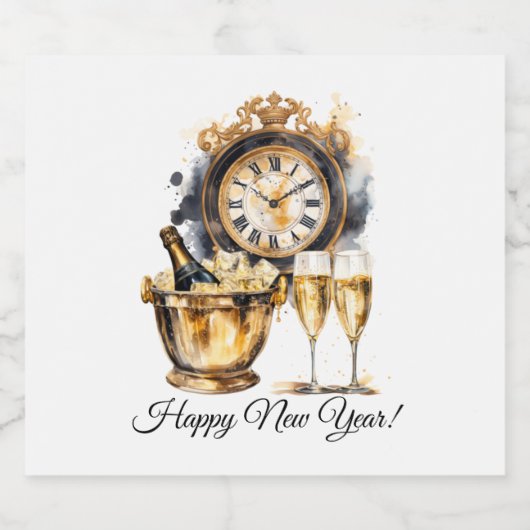 Zwart en Goud Oud en Nieuw Sparkling Wijnetiket (Enkel label)