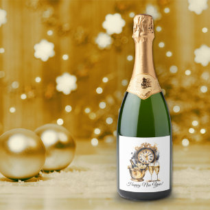 Zwart en Goud Oud en Nieuw Sparkling Wijnetiket