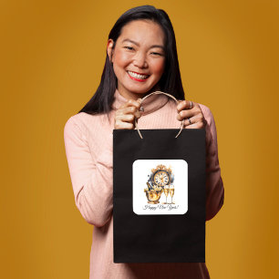 Zwart en Goud Oud en Nieuw Vierkante Sticker