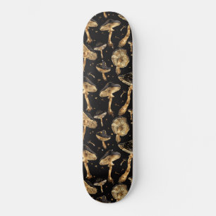 Zwart en Goud Paddestoel Schimmelpatroon Skateboard