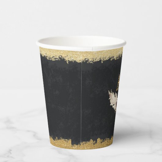 Zwart en goud | Pampas Grass en Thistle Papieren Bekers (Rechts)