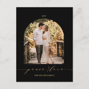 Zwart en goud Peace and Love kerstfoto Holi Feestdagenkaart