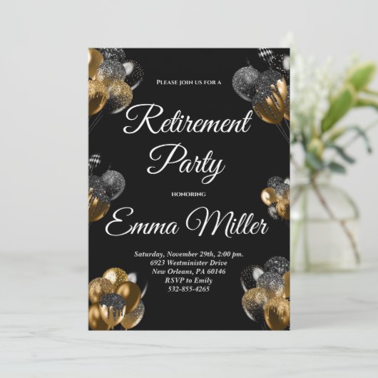 Zwart en Goud Pensioen Partij Kaart (Staand voorkant)