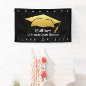 Zwart en Goud Pet Afstuderen Bold Modern Eenvoudig Spandoek (Insitu)