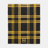 Zwart en goud plaid tartan monogram fleece deken (Voorkant)