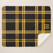 Zwart en goud plaid tartan monogram sherpa deken (Voorkant (horizontaal))