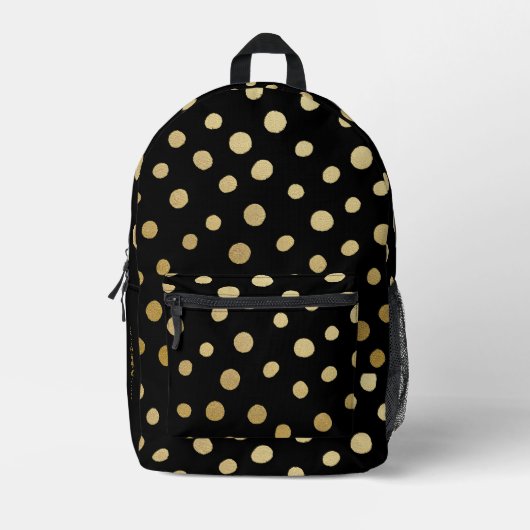 Zwart en Goud Polka Dot Gepersonaliseerd Bedrukte Rugzak (Voorkant)
