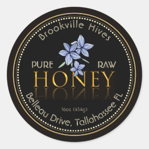 Zwart en Goud Pure Raw Honey Label Flower Paarse