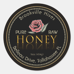 Zwart en Goud Pure Raw Honey Label Flower Roos