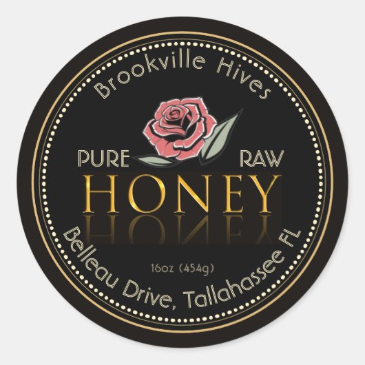 Zwart en Goud Pure Raw Honey Label Flower Roos (Voorkant)