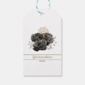 Zwart en Goud Quinceañera Party Favor Labels Cadeaulabel (Achterkant)