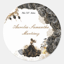 Zwart en Goud Quinceañera Sticker