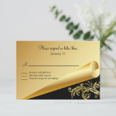Zwart en goud reactie RSVP kaartje (Staand voorkant)