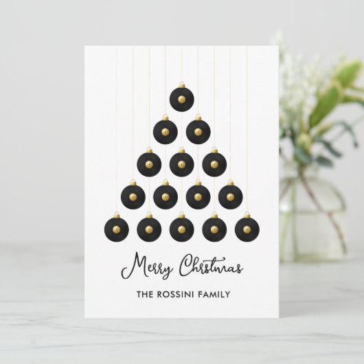 Zwart en Goud Record Disc Bauble Feestdagenkaart (Staand voorkant)