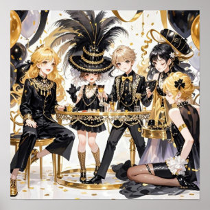 Zwart en goud, Rijke luxe, Moulin rouge stijl Poster