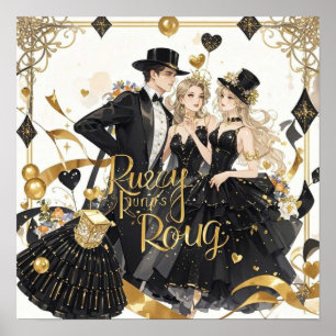 Zwart en goud, Rijke luxe, Moulin rouge stijl Poster