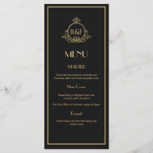 Zwart en Goud Roaring 20s Gatsby Wedding Menu