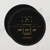 Zwart en Goud ronde opslaan van de datum uitnodigi Kaart (Voorkant / Achterkant)