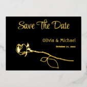 Zwart en Goud Roos knop Save the Date kaart (Voorkant)