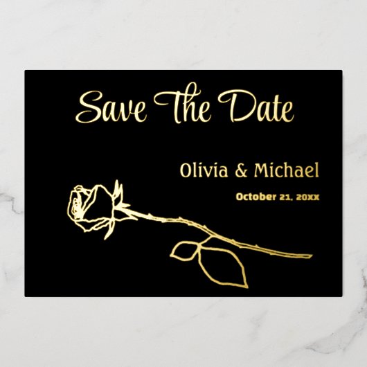 Zwart en Goud Roos knop Save the Date kaart (Voorkant)