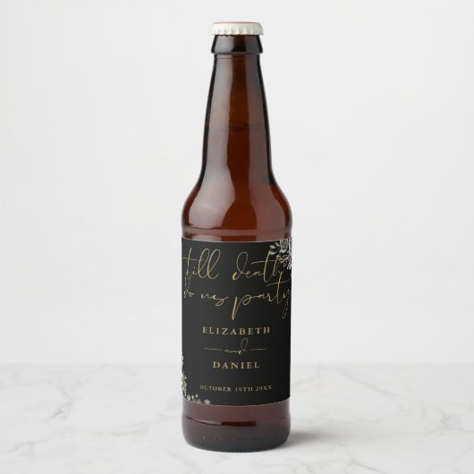 Zwart en Goud Rozen Bloemen Gotische Bruiloft Bier Etiket (Voorkant)