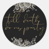 Zwart en Goud Rozen Bloemen Gotische Bruiloft Favo Ronde Sticker (Voorkant)