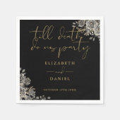 Zwart en Goud Rozen Bloemen Gotische Bruiloft Servet (Voorkant)