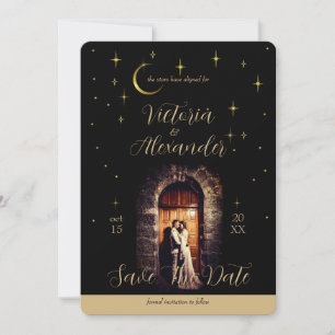 Zwart en goud schrift modern melancholische whimsi save the date