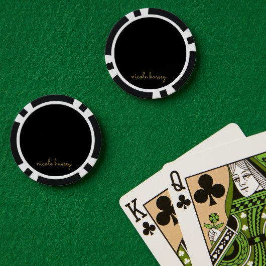 Zwart en Goud Schrift | Stijlvol Modern Monogram Poker Chips (Pokertafel (Dubbel))