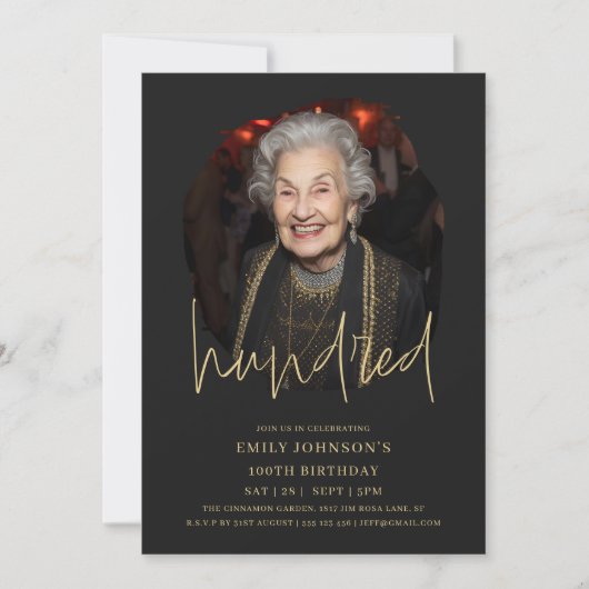 Zwart en goud script 100ste verjaardag kaart (Voorkant)