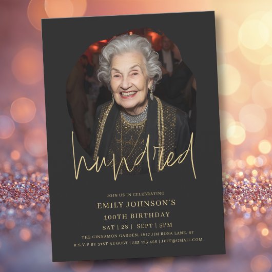 Zwart en goud script 100ste verjaardag kaart