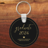 Zwart en Goud Script 2024 Afstuderen Afstuderen Sleutelhanger (Voorkant)