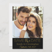 Zwart en Goud Script Bewaar de datumfotokaart Save The Date (Voorkant)