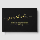 Zwart en goud script Elegante bruiloft Gastenboek (Voorkant)
