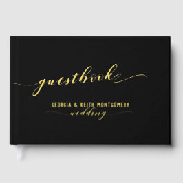 Zwart en goud script Elegante bruiloft Gastenboek