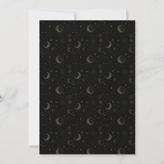 Zwart en goud script sterren maan hemelse bruiloft kaart (Achterkant)