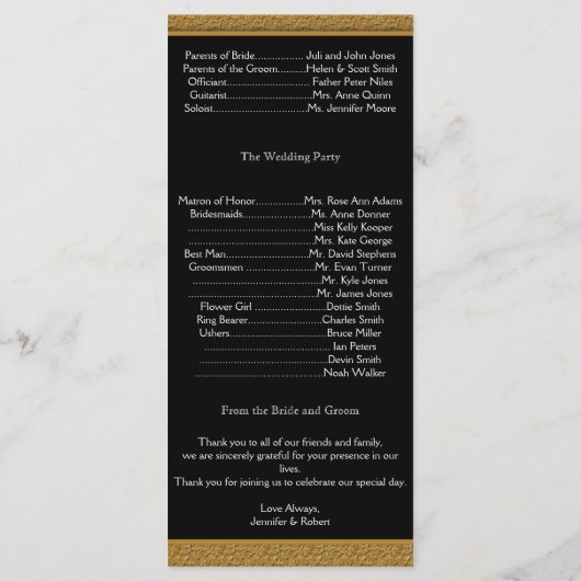 Zwart en Goud Scroll Accent Wedding Programma (Achterkant)