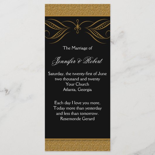 Zwart en Goud Scroll Accent Wedding Programma (Voorkant)