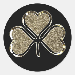 Zwart en Goud Shamrock Clover Iers Ierland Chic Ronde Sticker